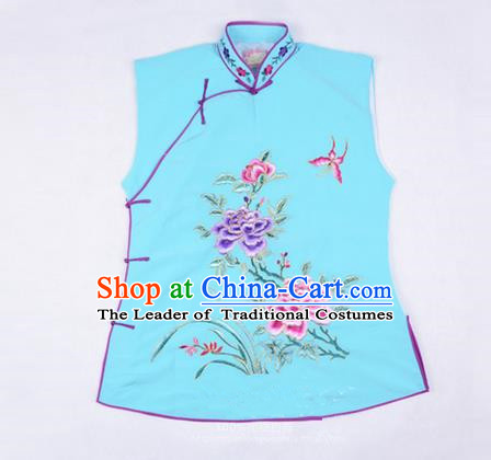 Traditional Chinese Beijing Opera Servant Girl Light Blue Vests, China Peking Opera Young Lady Costume Embroidered Opera Waistcoat Costumes