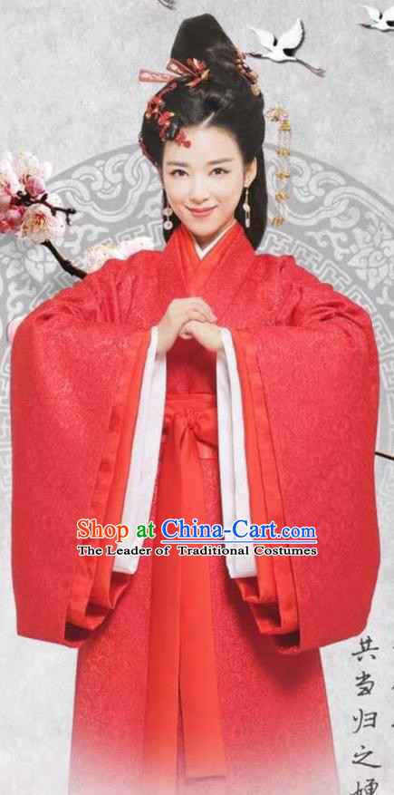 Traditional Chinese Ancient Warring States Time Imperial Consort Costume, Song of Phoenix Chu State Imperial Concubine Hanfu Clothing and Handmade Headpiece Complete Set for Women