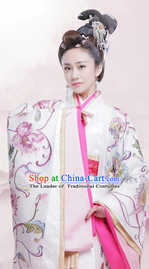 Traditional Chinese Ancient Warring States Time Imperial Concubine Costume, Song of Phoenix Chu State Palace Lady Hanfu Clothing and Handmade Headpiece Complete Set