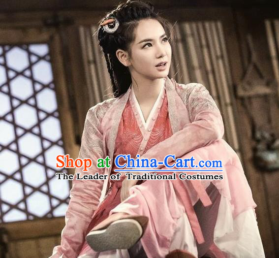 Traditional Chinese Ancient Ming Dynasty Landlady Costumes and Handmade Headpiece Complete Set, New Dragon Gate Inn Female Boss Jin Xiangyu Hanfu Clothing