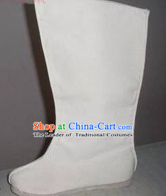 Traditional Chinese Peking Opera Shoes, China Ancient Boots, Chinese Kung fu White Cloth Boots for Men