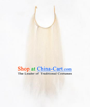 Chinese Ancient Opera Old Men White Long Wig Beard, Traditional Chinese Beijing Opera Props Laosheng-role Mustache False Beard