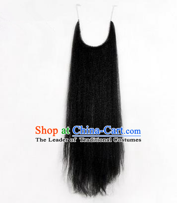 Chinese Ancient Opera Old Men Black Long Wig Beard Whiskers, Traditional Chinese Beijing Opera Props Laosheng-role Mustache