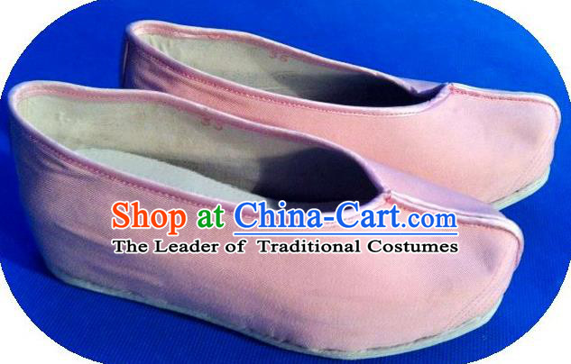 Traditional Chinese Peking Opera Shoes, China Ancient Young Lady Handmade Pink Shoes, Chinese Han Dynasty Princess Cloth Shoes for Women