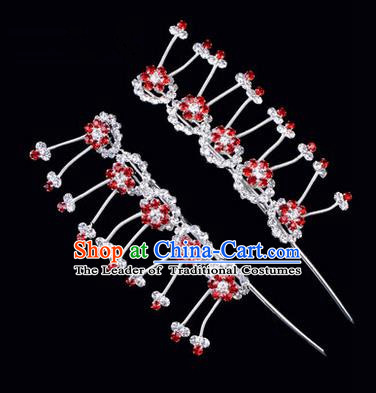 Chinese Ancient Peking Opera Hair Accessories Young Lady Headwear, Traditional Chinese Beijing Opera Head Ornaments Hua Tan Plum Blossom Red Crystal Hairpins