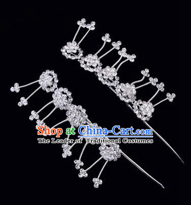 Chinese Ancient Peking Opera Hair Accessories Young Lady Headwear, Traditional Chinese Beijing Opera Head Ornaments Hua Tan Plum Blossom White Crystal Hairpins