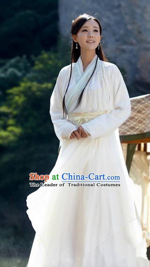 Traditional Chinese Song Dynasty Young Lady Costumes and Handmade Headpiece Complete Set, The Legend of The Condor Heroes Ancient Swordswoman Dress Hanfu Clothing