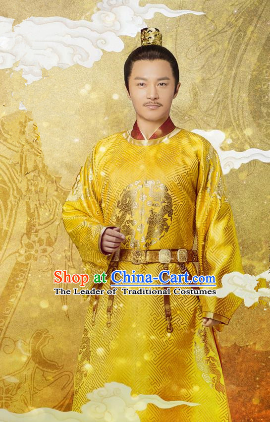 Traditional Chinese Ancient Imperial Emperor Costume, China Song Dynasty Majesty King Dragon Robes Clothing for Men