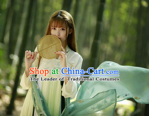 Traditional Chinese Ancient Tang Dynasty Princess Costumes, China Hanfu Embroidered Green Blouse and Ru Skirt Complete Set for Women