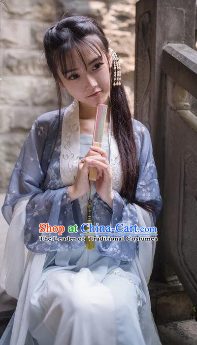 Traditional Chinese Ancient Tang Dynasty Young Lady Costumes, China Princess Hanfu Embroidered Wintersweet Suspenders Blouse and Ru Skirt Complete Set for Women
