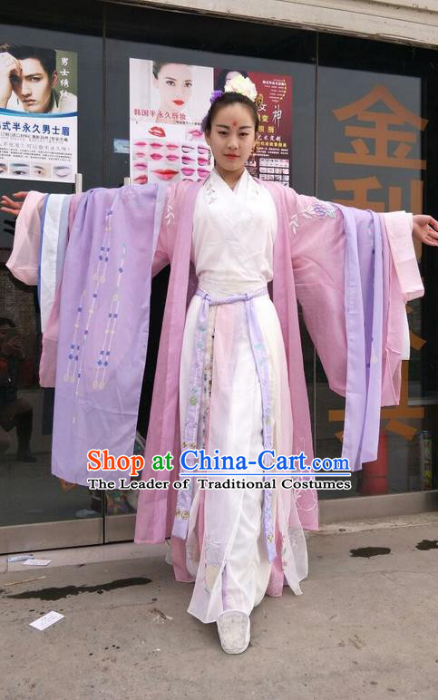 Traditional Chinese Ancient Jin Dynasty Young Lady Costumes, China Princess Hanfu Embroidered Cardigan and Ru Skirt Complete Set for Women