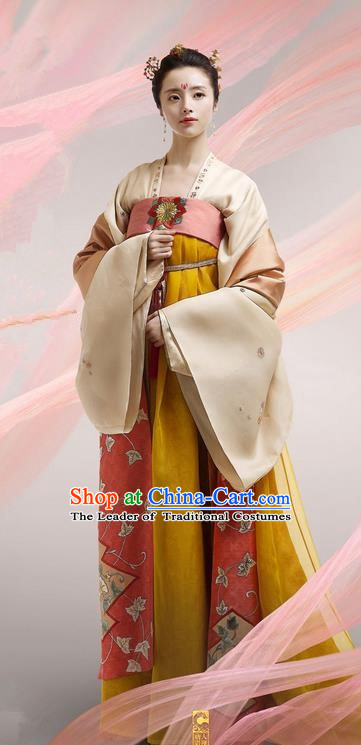Chinese Ancient Tang Dynasty Imperial Princess Costume, Traditional Chinese Ancient Peri Female Officials Dress and Headpiece Complete Set for Women