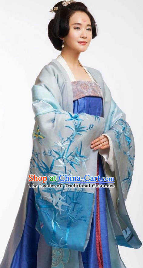 Chinese Ancient Tang Dynasty Noblewoman Costume and Headpiece Complete Set, Traditional Chinese Ancient Imperial Concubine Trailing Dress for Women