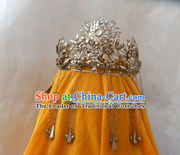Traditional Handmade Chinese Ancient Classical Hair Accessories Barrettes Hats Manchu Palace Lady Bride Phoenix Crown, Hanfu Hair Clasp Wedding Headwear Complete Set for Women
