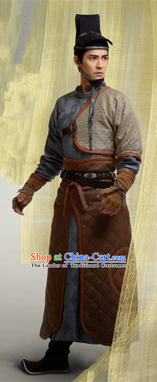 Chinese Ancient Tang Dynasty Swordsman Costume and Headpiece Complete Set, Traditional Chinese Ancient Imperial General Robes for Men