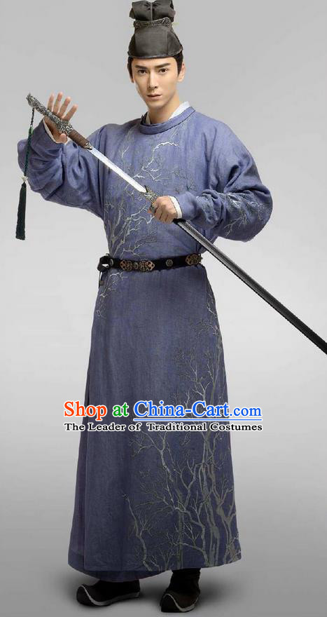 Chinese Ancient Tang Dynasty Prince Costume and Headpiece Complete Set, Traditional Chinese Ancient Nobility Childe Swordsman Embroidered Clothing for Men