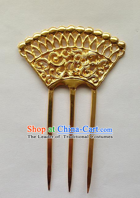 Traditional Handmade Chinese Ancient Classical Hair Accessories Barrettes Golden Hairpins, Pure Sliver Step Shake Sector Hair Combs for Women