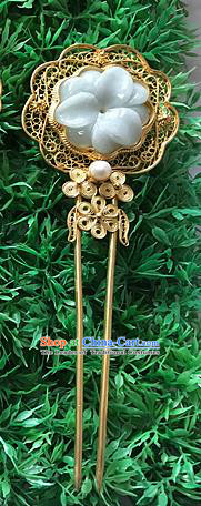 Traditional Handmade Chinese Ancient Classical Hair Jewellery Accessories Barrettes Gilding Hairpins, Jade Step Shake Hair Sticks, Hair Fascinators for Women