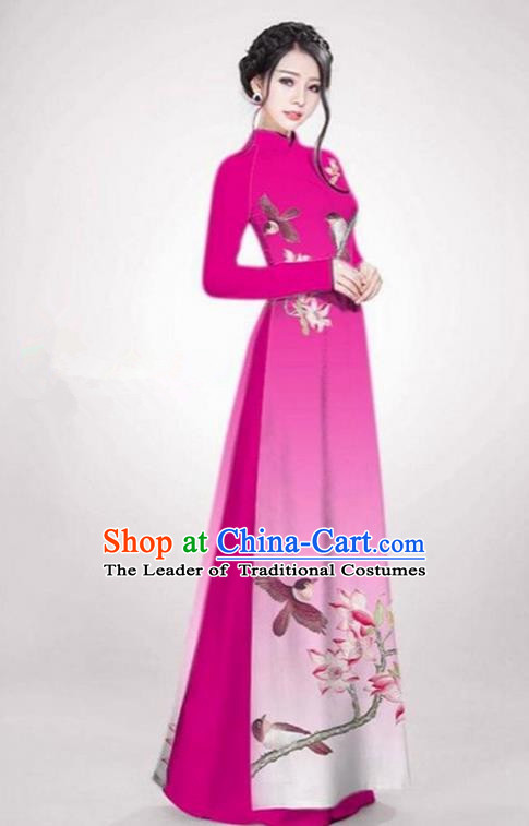 Top Grade Asian Vietnamese Traditional Dress, Vietnam Ao Dai Dress Rose Cheongsam Clothing for Women