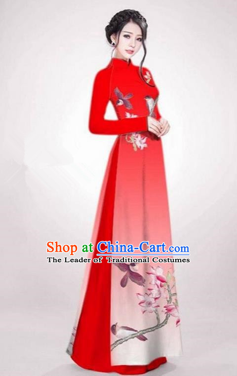 Top Grade Asian Vietnamese Traditional Dress, Vietnam Ao Dai Dress Red Cheongsam Clothing for Women
