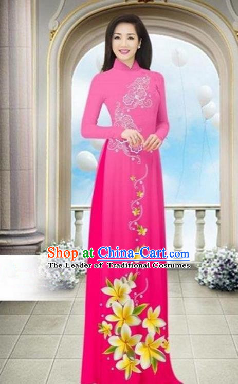 Top Grade Asian Vietnamese Traditional Dress, Vietnam Bride Ao Dai Dress Wedding Rose Printing Cheongsam Clothing for Women