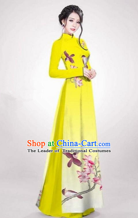 Top Grade Asian Vietnamese Traditional Dress, Vietnam Ao Dai Dress Yellow Cheongsam Clothing for Women