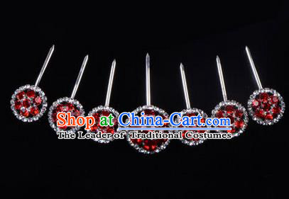 Chinese Ancient Peking Opera Hair Accessories Young Lady Headwear, Traditional Chinese Beijing Opera Head Ornaments Hua Tan Red Crystal Hairpins Complete Set
