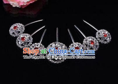 Chinese Ancient Peking Opera Hair Accessories Young Lady Headwear, Traditional Chinese Beijing Opera Head Ornaments Hua Tan Red Crystal Hairpins Complete Set