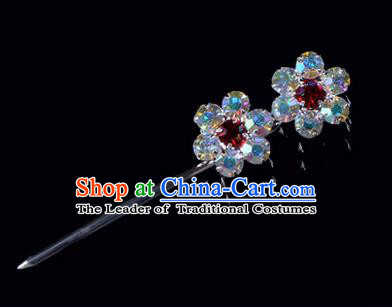 Chinese Ancient Peking Opera Hair Accessories Young Lady Headwear, Traditional Chinese Beijing Opera Head Ornaments Hua Tan Coloured Crystal Wintersweet Hairpins