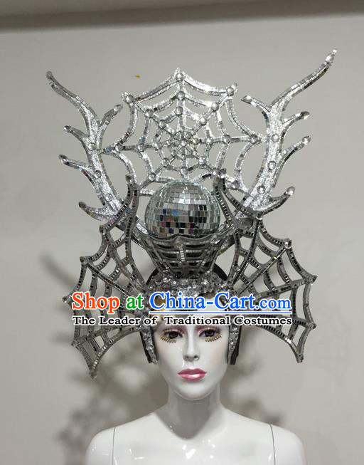 Top Grade Professional Stage Show Halloween Headpiece Exaggerate Hat, Brazilian Rio Carnival Samba Opening Dance Queen Headwear for Women