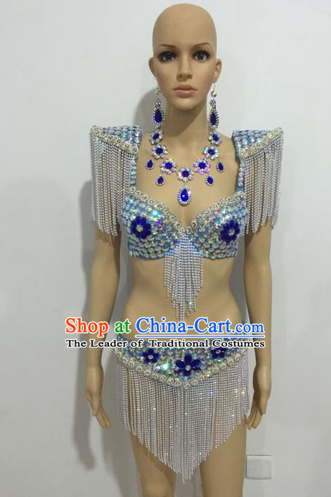 Top Grade Professional Performance Catwalks Swimsuit Costumes, Traditional Brazilian Rio Carnival Samba Suits Modern Fancywork Tassel Bikini Clothing for Women