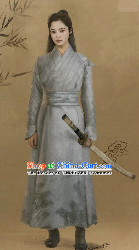 Traditional Ancient Chinese Swordswoman Costume, Films Brotherhood of Blades Chinese Ming Dynasty Heroine Hanfu Clothing and Handmade Headpiece Complete Set
