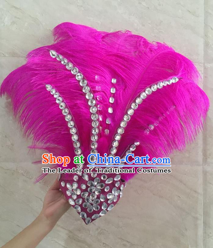 Top Grade Professional Stage Show Halloween Hair Accessories Decorations, Brazilian Rio Carnival Parade Samba Opening Dance Pink Feather Headpiece for Women