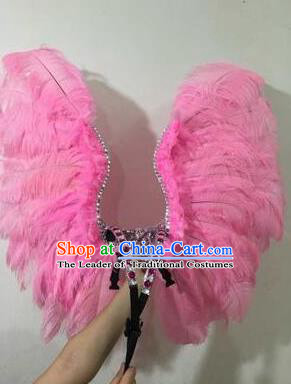 Top Grade Professional Stage Show Halloween Props Pink Wings, Brazilian Rio Carnival Parade Samba Dance Modern Fancywork Backplane for Kids