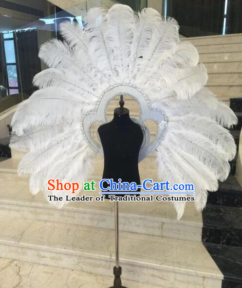 Top Grade Professional Stage Show Halloween Props White Feather Wings, Brazilian Rio Carnival Parade Samba Dance Modern Fancywork Backplane for Kids