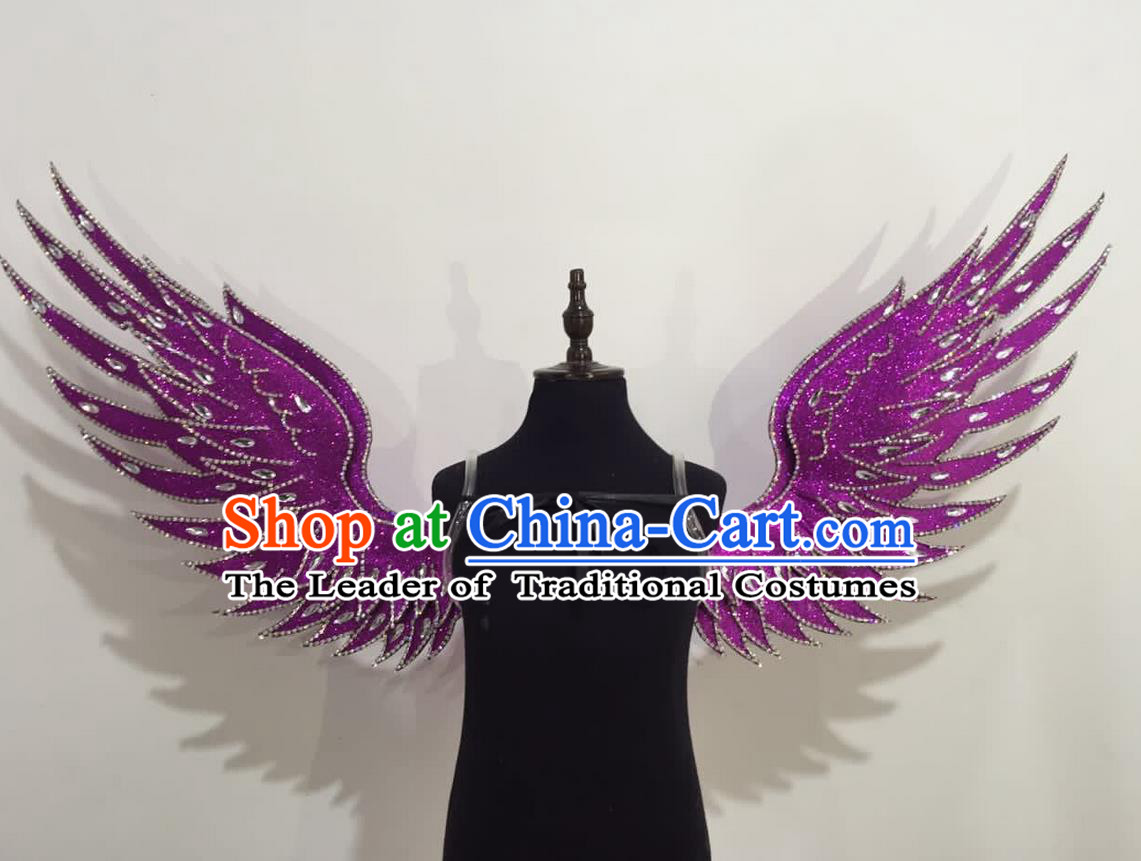 Top Grade Professional Stage Show Halloween Props Purple Wings, Brazilian Rio Carnival Parade Samba Dance Modern Fancywork Backplane for Kids