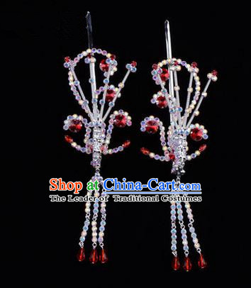 Chinese Ancient Peking Opera Hair Accessories Young Lady Diva Red Phoenix Headwear, Traditional Chinese Beijing Opera Head Ornaments Hua Tan Colorful Crystal Hairpins
