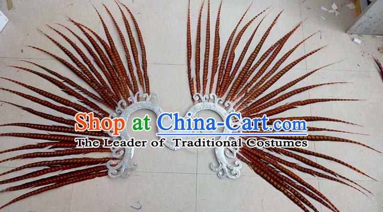 Top Grade Professional Stage Show Halloween Props Decorations, Brazilian Rio Carnival Parade Samba Dance Orange Feather Catwalks Backplane for Women