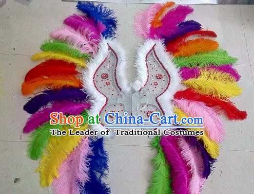 Top Grade Professional Stage Show Halloween Props Decorations Wings, Brazilian Rio Carnival Parade Samba Dance Colorful Feather Catwalks Backplane for Women