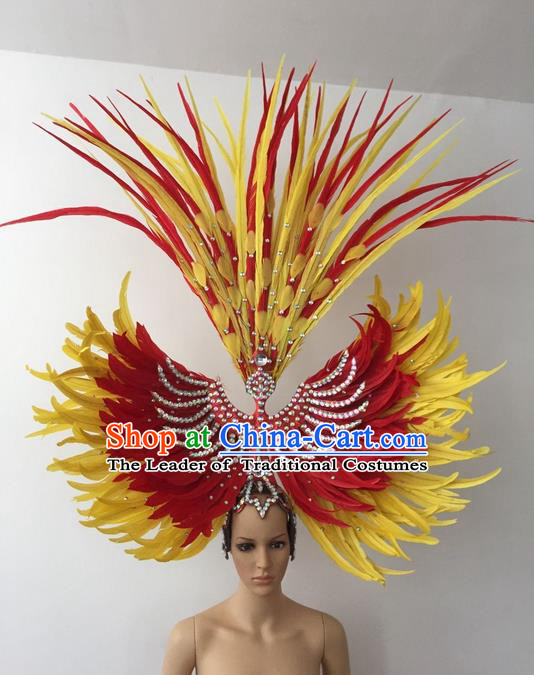 Top Grade Professional Stage Show Halloween Parade Hair Accessories, Brazilian Rio Carnival Parade Samba Dance Catwalks Feather Headpiece for Women