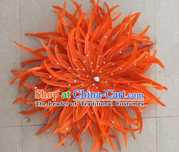 Top Grade Professional Stage Show Halloween Parade Orange Feather Hair Accessories, Brazilian Rio Carnival Parade Samba Dance Catwalks Headpiece for Women