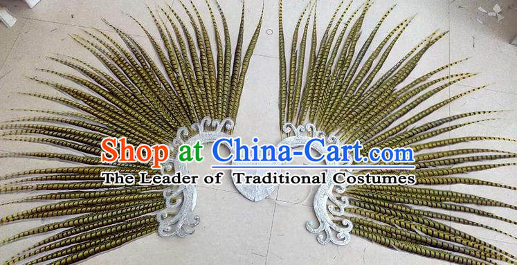 Top Grade Professional Stage Show Halloween Props Decorations, Brazilian Rio Carnival Parade Samba Dance Yellow Feather Catwalks Backplane for Women