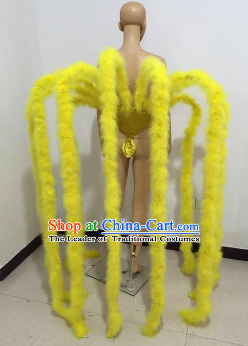 Top Grade Professional Stage Show Halloween Parade Props Yellow Decorations, Brazilian Rio Carnival Parade Samba Dance Supplies Backplane for Women