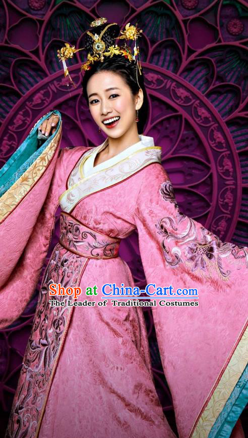 Traditional Ancient Chinese Young Lady Costume and Handmade Headpiece Complete Set, Elegant Hanfu Clothing Chinese Southern and Northern Dynasty Imperial Princess Embroidered Clothing