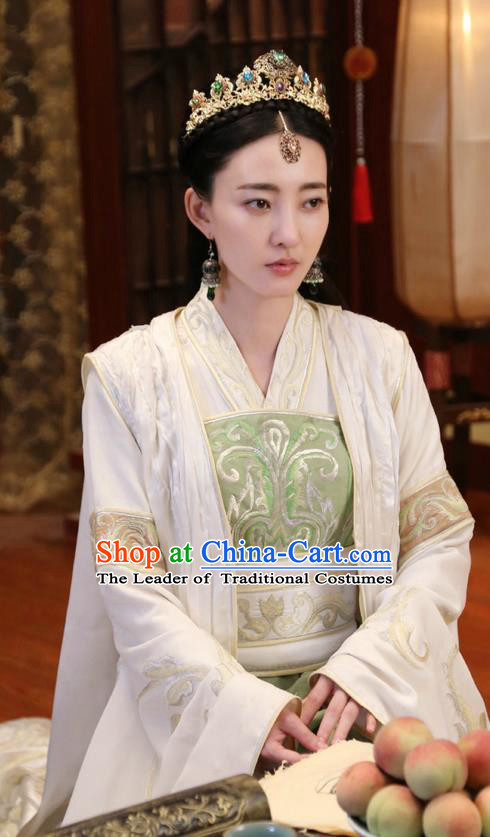 Traditional Ancient Chinese Female Costume and Handmade Headpiece Complete Set, Elegant Hanfu Clothing Chinese Southern and Northern Dynasty Nobility Imperial Princess Clothing