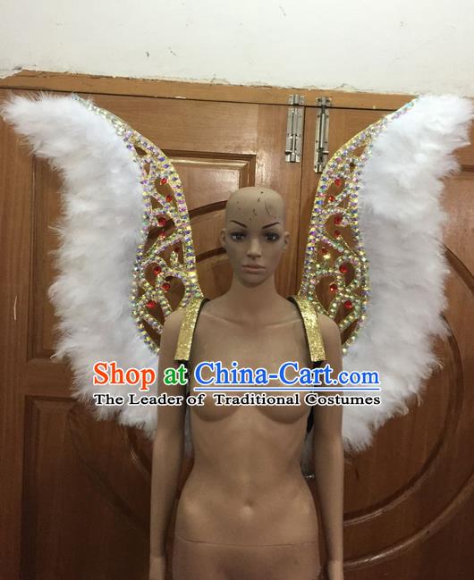 Top Grade Professional Stage Show Halloween Parade Feather Backplane, Brazilian Rio Carnival Samba Dance Modern Fancywork Golden Wings Props Decorations for Women