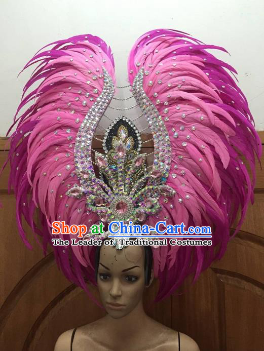 Top Grade Halloween Parade Hair Accessories Brazilian Rio Carnival Samba Dance Pink Feather Giant Headwear for Women