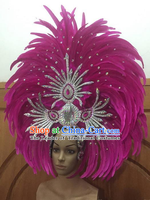 Top Grade Halloween Parade Hair Accessories Brazilian Rio Carnival Samba Dance Rosy Feather Giant Headwear for Women