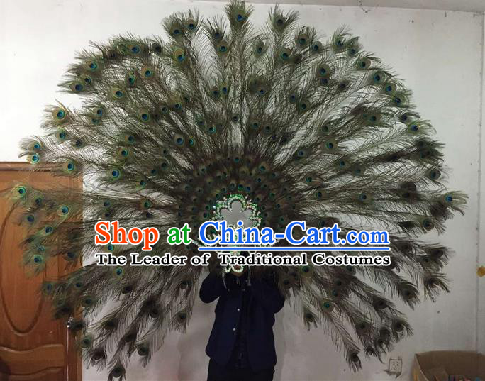 Top Grade Brazilian Rio Carnival Samba Dance Feather Hair Accessories Big Headpiece Decorations, Halloween Parade Giant Peacock Headwear for Women