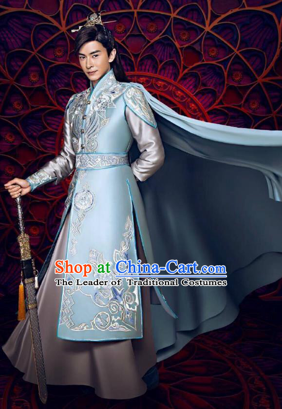 Traditional Ancient Chinese Swordsman Costume and Handmade Headpiece Complete Set, Elegant Hanfu Chinese Southern and Northern Dynasty Chivalrous Expert Clothing